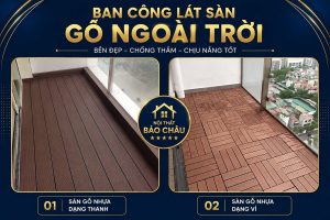 Ban công lát sàn nhựa và gạch và sàn gỗ ngoài trời