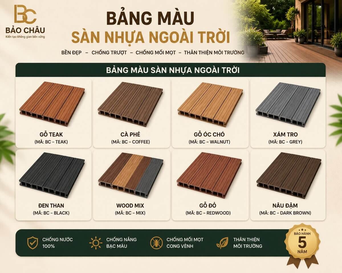 màu sàn nhựa ngoài trời vân gỗ cho ban công sân vườn