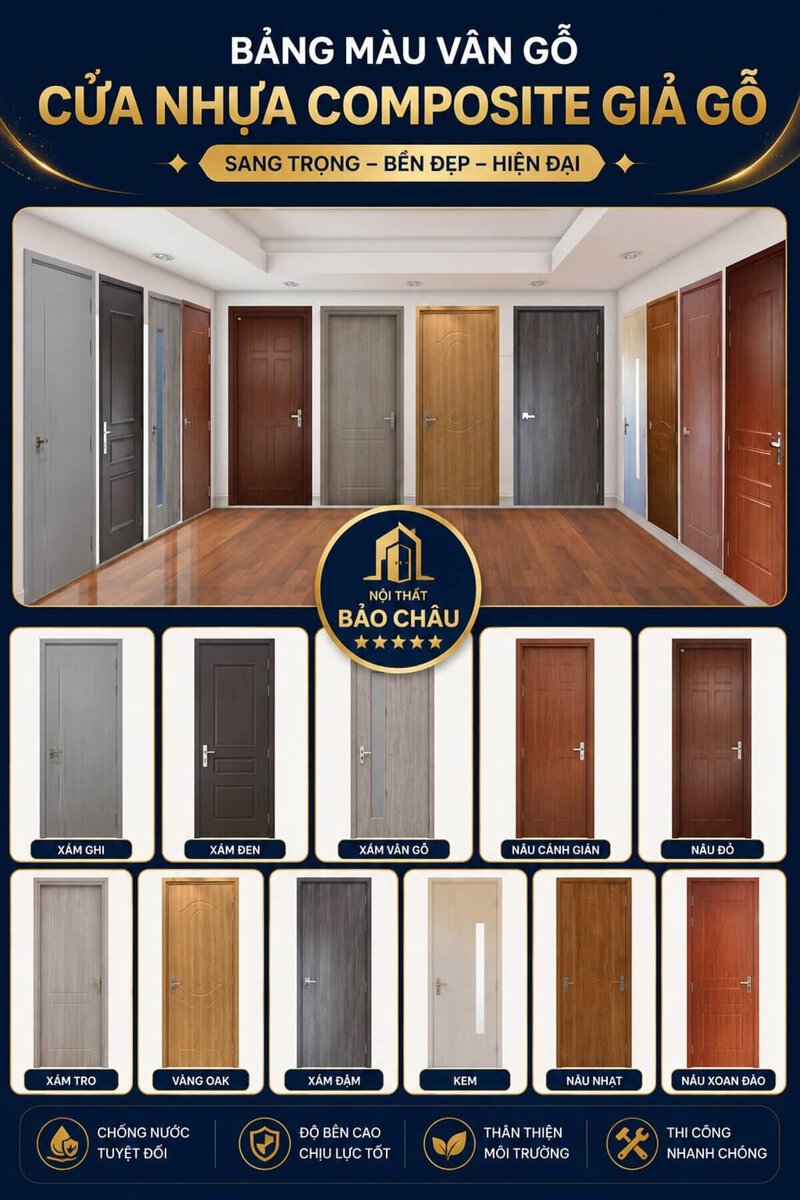 Bảng màu vân gỗ cửa nhựa composite giả gỗ