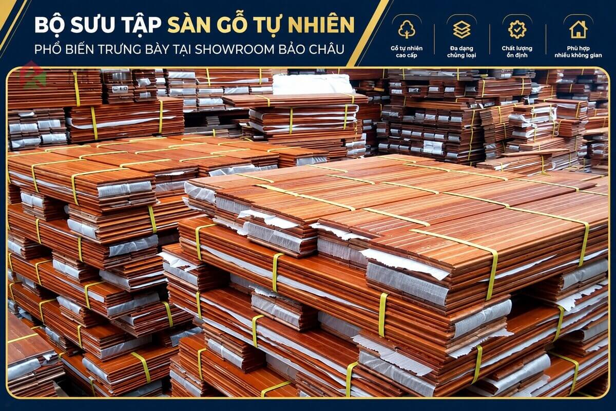 Bộ sưu tập các loại sàn gỗ tự nhiên phổ biến trưng bày tại showroom Bảo Châu