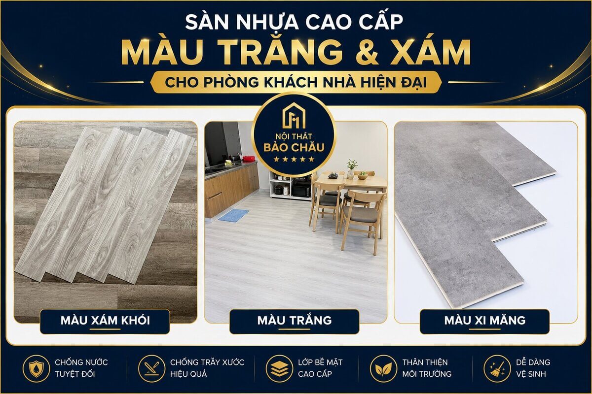 Bảng các sắc độ sàn nhựa màu trắng kem xám khói xám xi măng