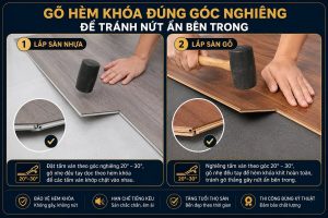 Cách gõ hèm khóa đúng góc nghiêng khi thi công sàn gỗ công nghiệp