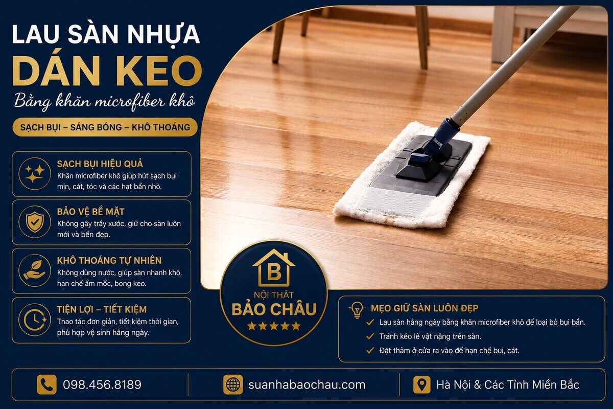Lau sàn nhựa dán keo bằng khăn microfiber khô