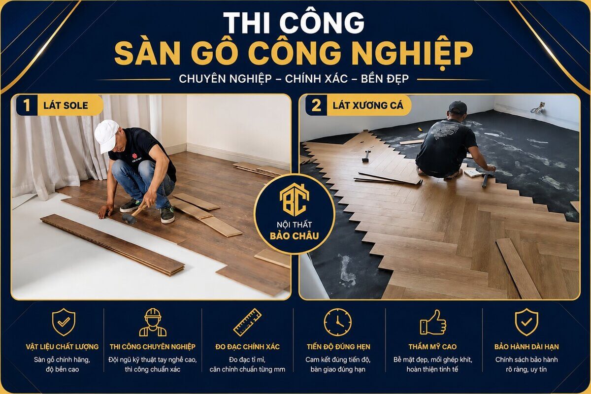 các kiểu lát sàn gỗ công nghiệp thẳng so le xương cá