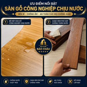 Cạnh hèm phủ sáp và bề mặt sàn gỗ công nghiệp chịu nước