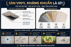 Cấu tạo các lớp của sàn nhựa vinyl gồm lớp phủ bề mặt, lớp vân và lớp lõi
