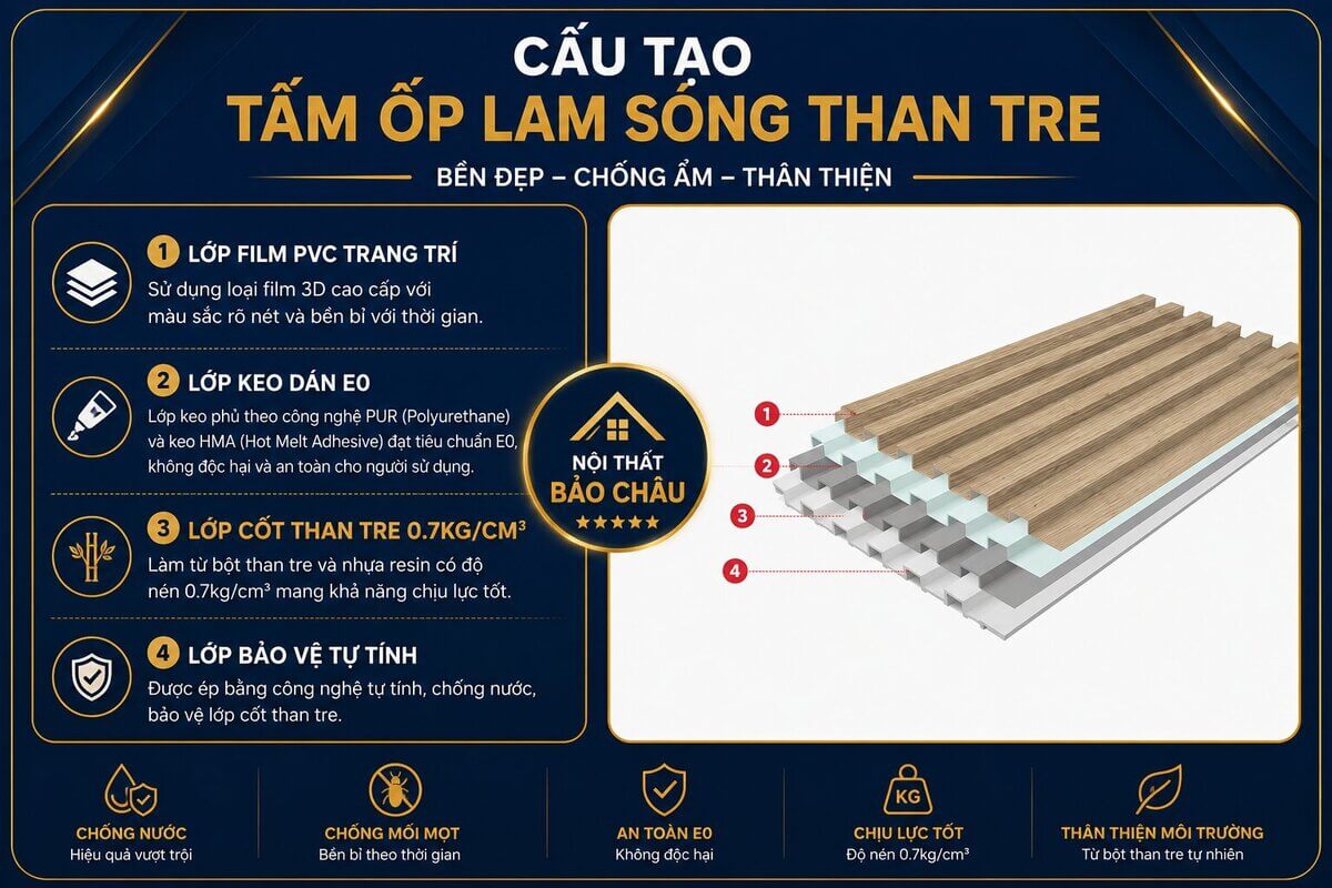 Cận cảnh vân tấm ốp than tre nén mật độ cao