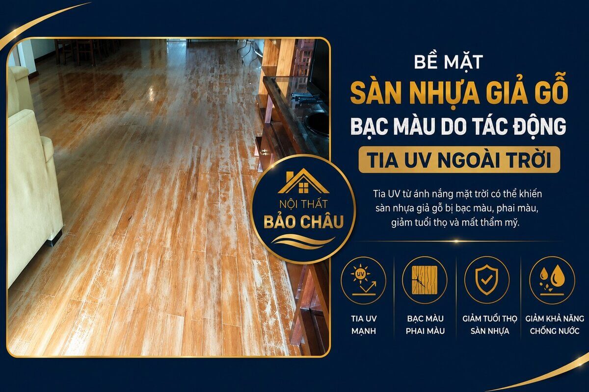 bề mặt sàn nhựa giả gỗ bạc màu do tác động tia UV ngoài trời