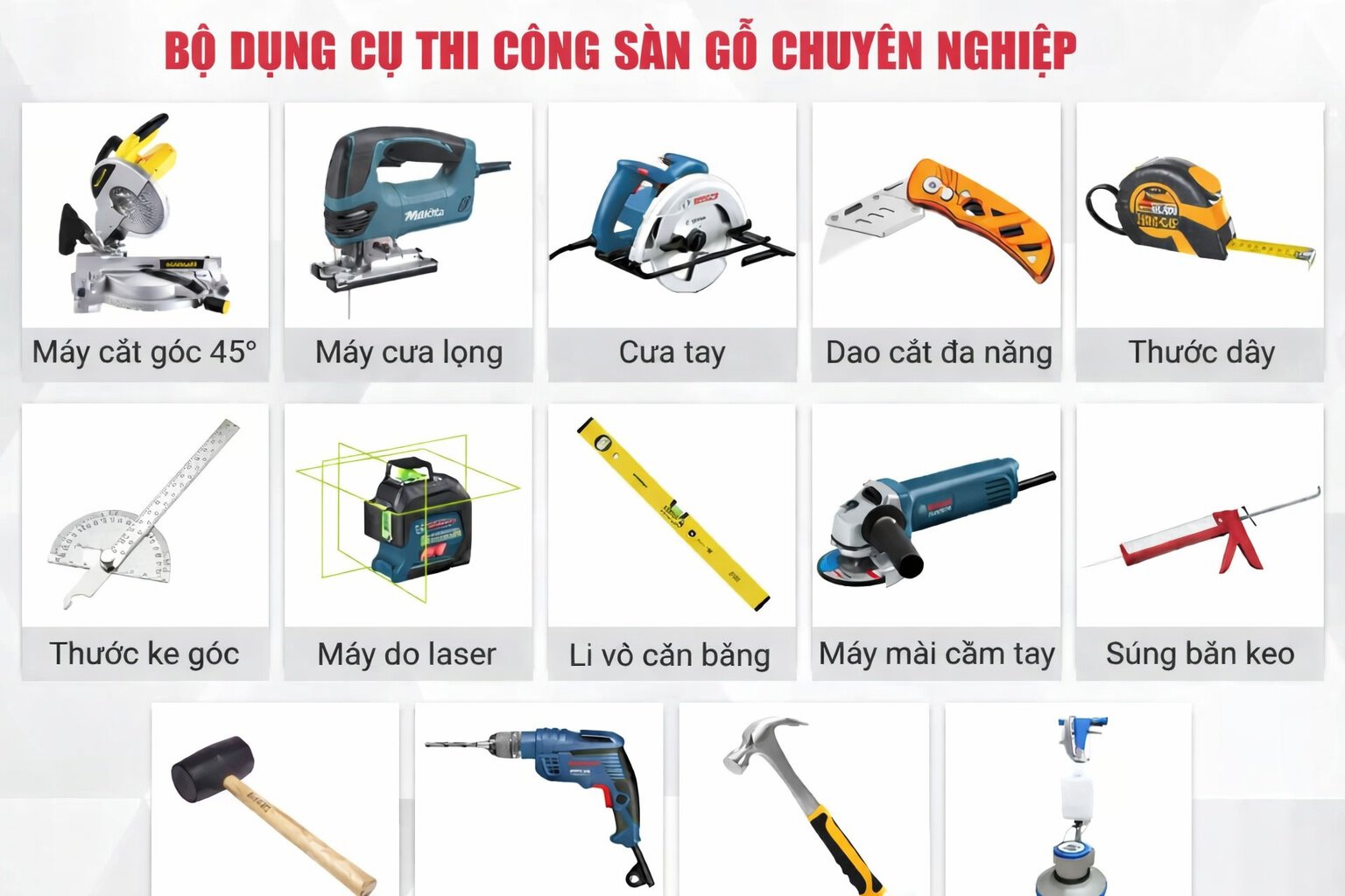 Công cụ và vật liệu thi công sàn Công cụ và vật liệu thi công sàn