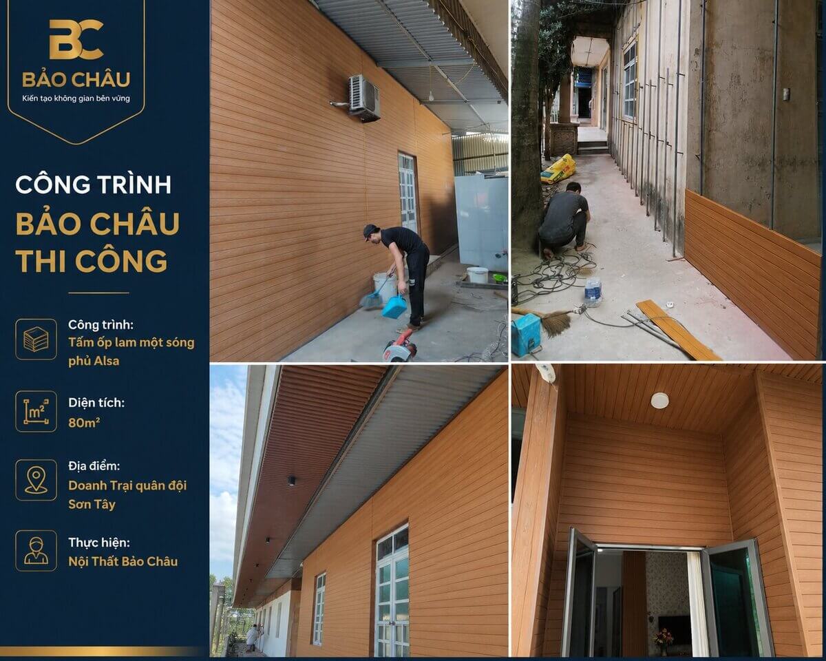 Tấm ốp lam một sóng phủ Alsa thi công công trình ngoài trời tại Sơn Tây