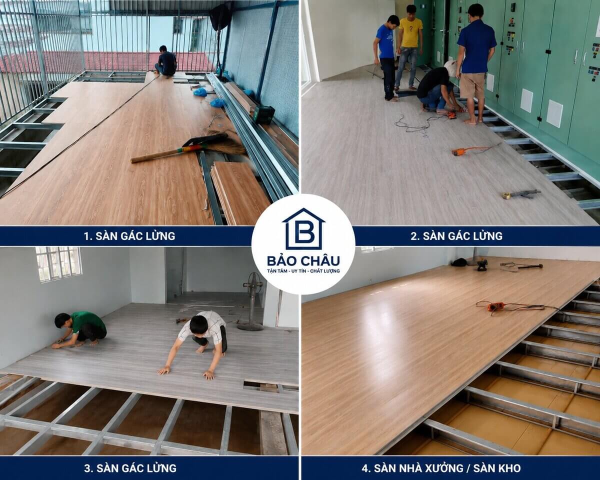 công trình gác lửng theo từng bề mặt ván sàn nhựa chịu lực