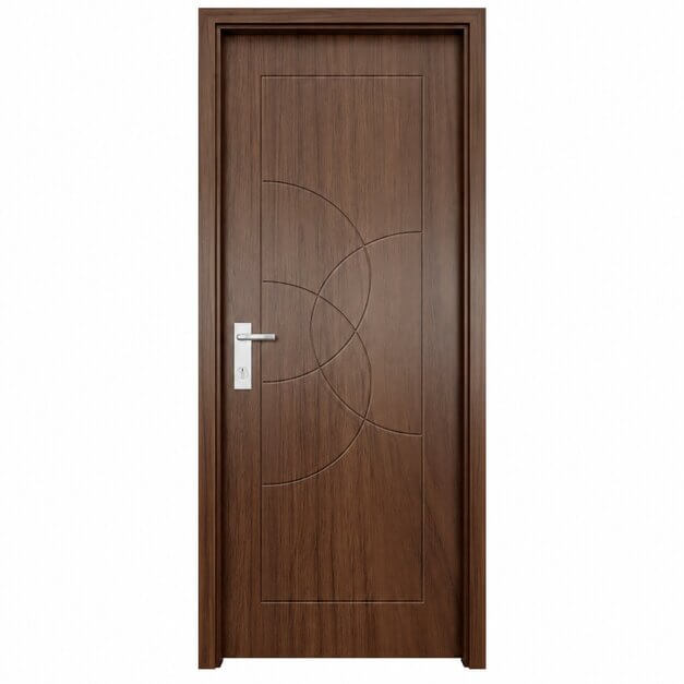 Cửa nhựa composite huỳnh âm HAB06 chỉ vòng cung màu nâu óc chó