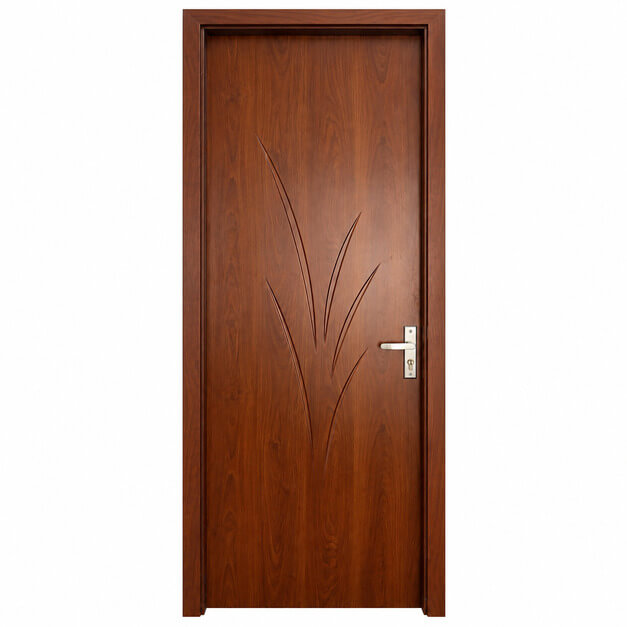 Cửa nhựa composite huỳnh âm HAB07 họa tiết lá màu nâu đỏ