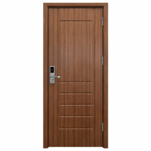 Cửa nhựa composite huỳnh âm HAB08 pano kết hợp sọc ngang màu nâu cam vân óc chó