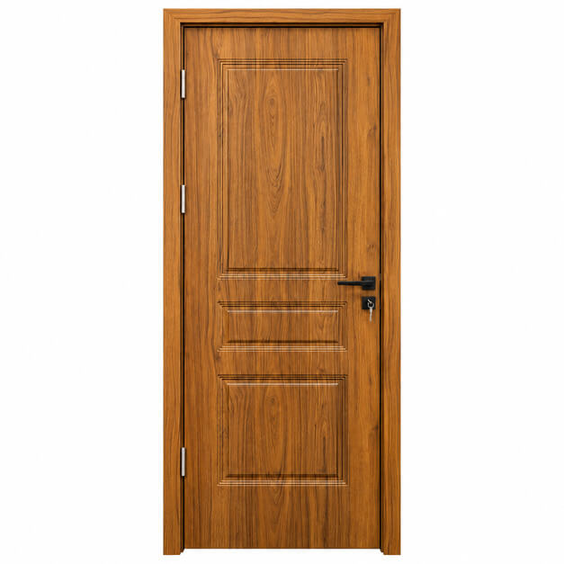 Cửa nhựa composite huỳnh âm HAB09 ba pano chữ nhật màu vàng gỗ teak