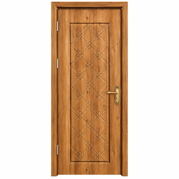 Cửa nhựa composite huỳnh âm HAB11 ô trám hoa văn màu vàng sáng vân sồi