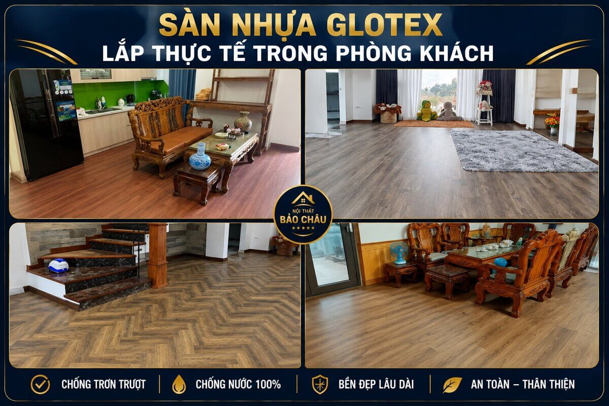 Đánh giá sàn nhựa Glotex lắp thực tế trong phòng khách