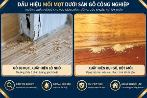 Dấu hiệu mối mọt dưới sàn gỗ công nghiệp gần chân tường