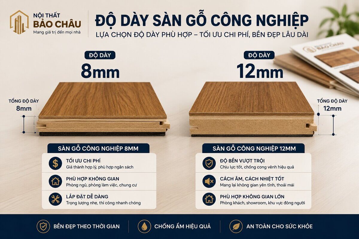 độ dày sàn gỗ công nghiệp 8mm và 12mm