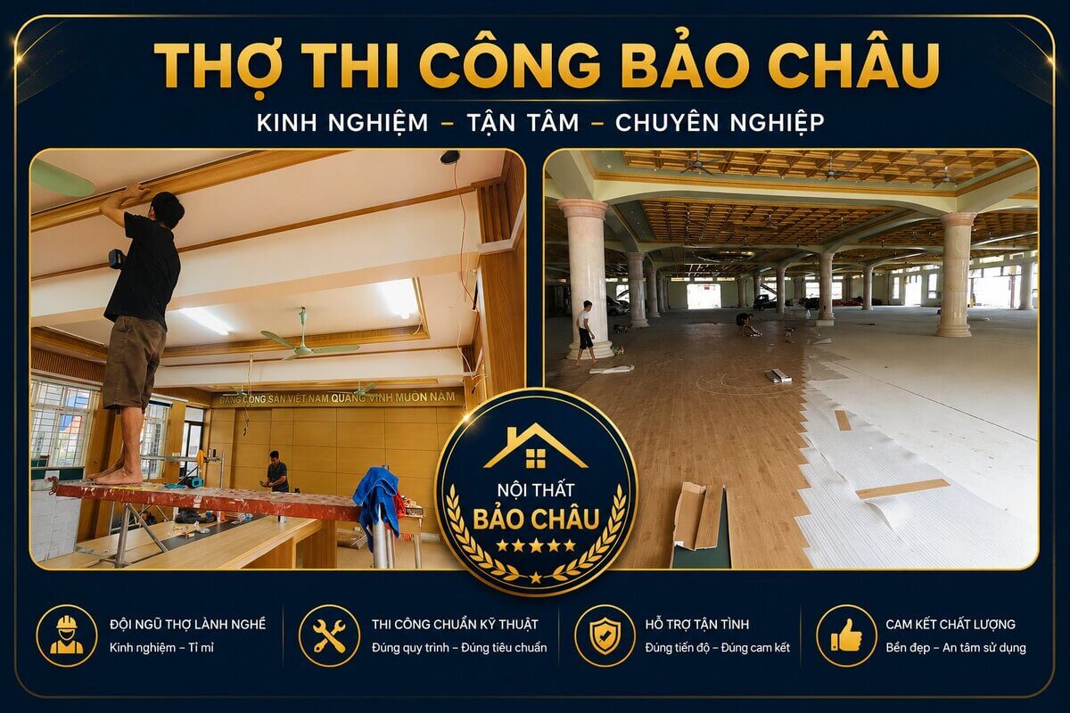 Đội thi công sàn nhựa Nội Thất Bảo Châu tại công trình