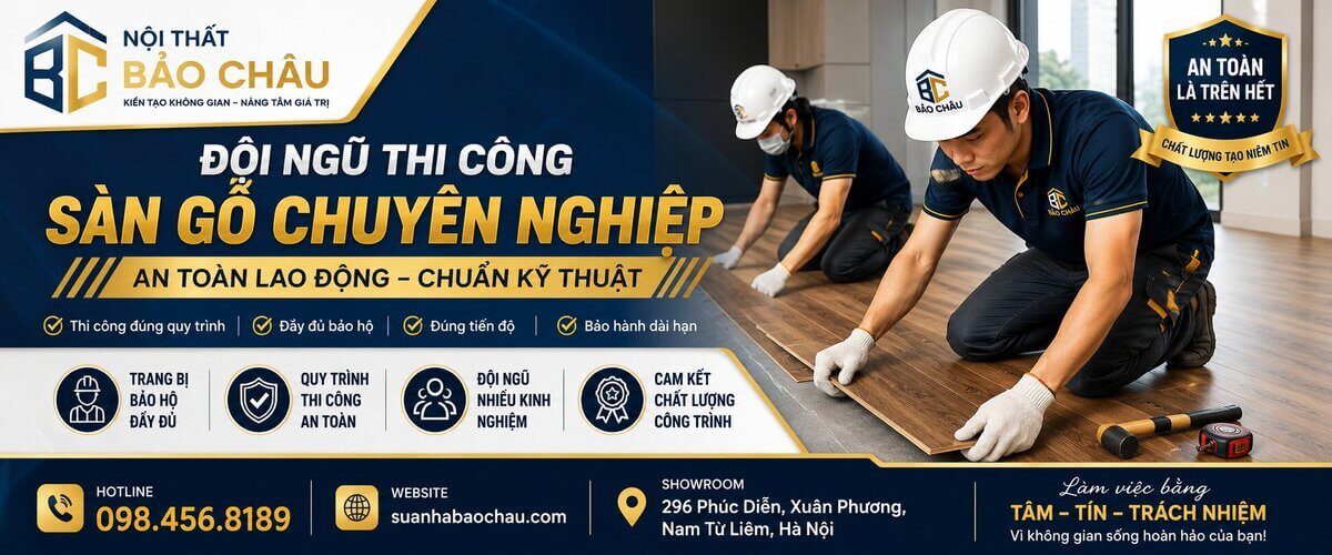 đội ngũ thi công sàn gỗ an toàn lao động Nội Thất Bảo Châu