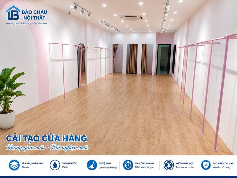 Công trình sàn nhựa dán keo cho cửa hàng