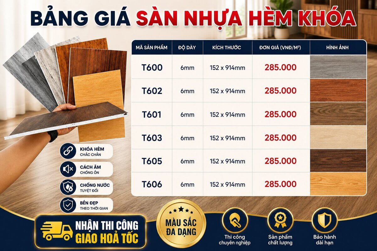 Bảng báo giá thi công sàn nhựa hèm khóa