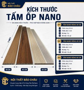 Bảng kích thước tấm ốp nano theo khổ rộng, chiều dài và độ dày