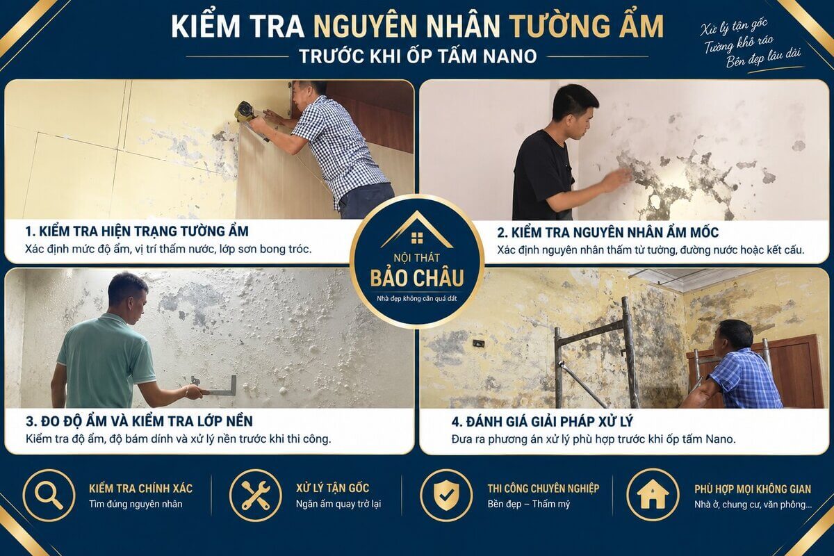 Kiểm tra nguyên nhân tường ẩm trước khi ốp tấm Nano