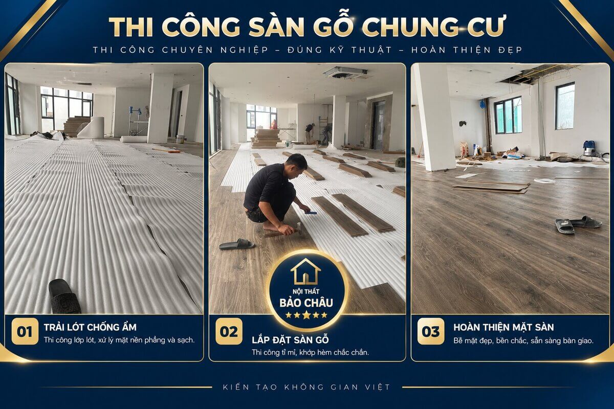 chuẩn bị lắp sàn gỗ ở chung cư