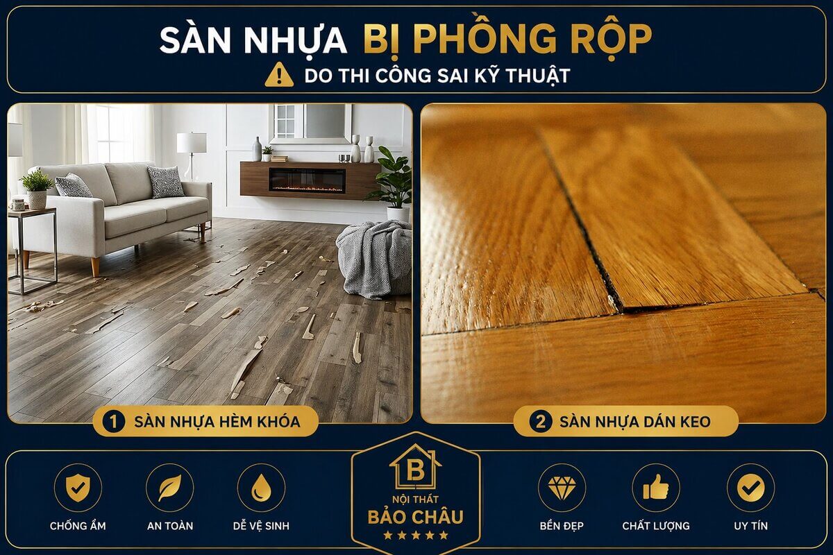 Sàn nhựa bị phồng rộp do thi công sai kỹ thuật