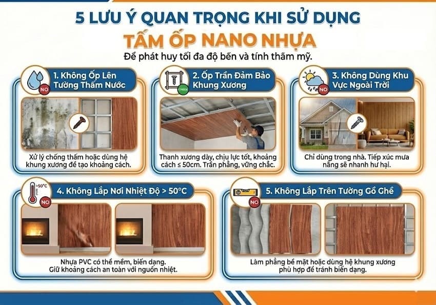 Các lưu ý khi sử dụng tấm ốp nano Lưu ý sử dụng tấm ốp nano