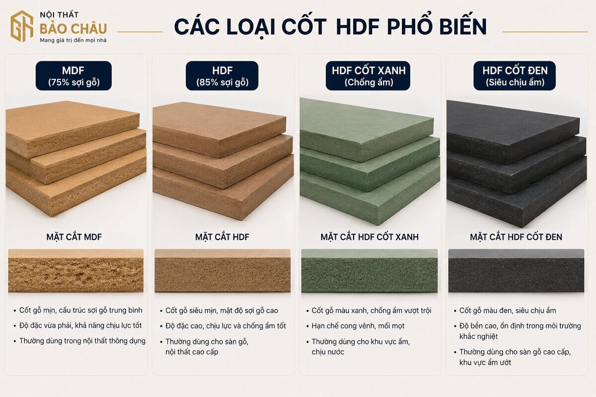 Cận cảnh cốt xanh HDF chống ẩm và hèm khóa sàn gỗ công nghiệp