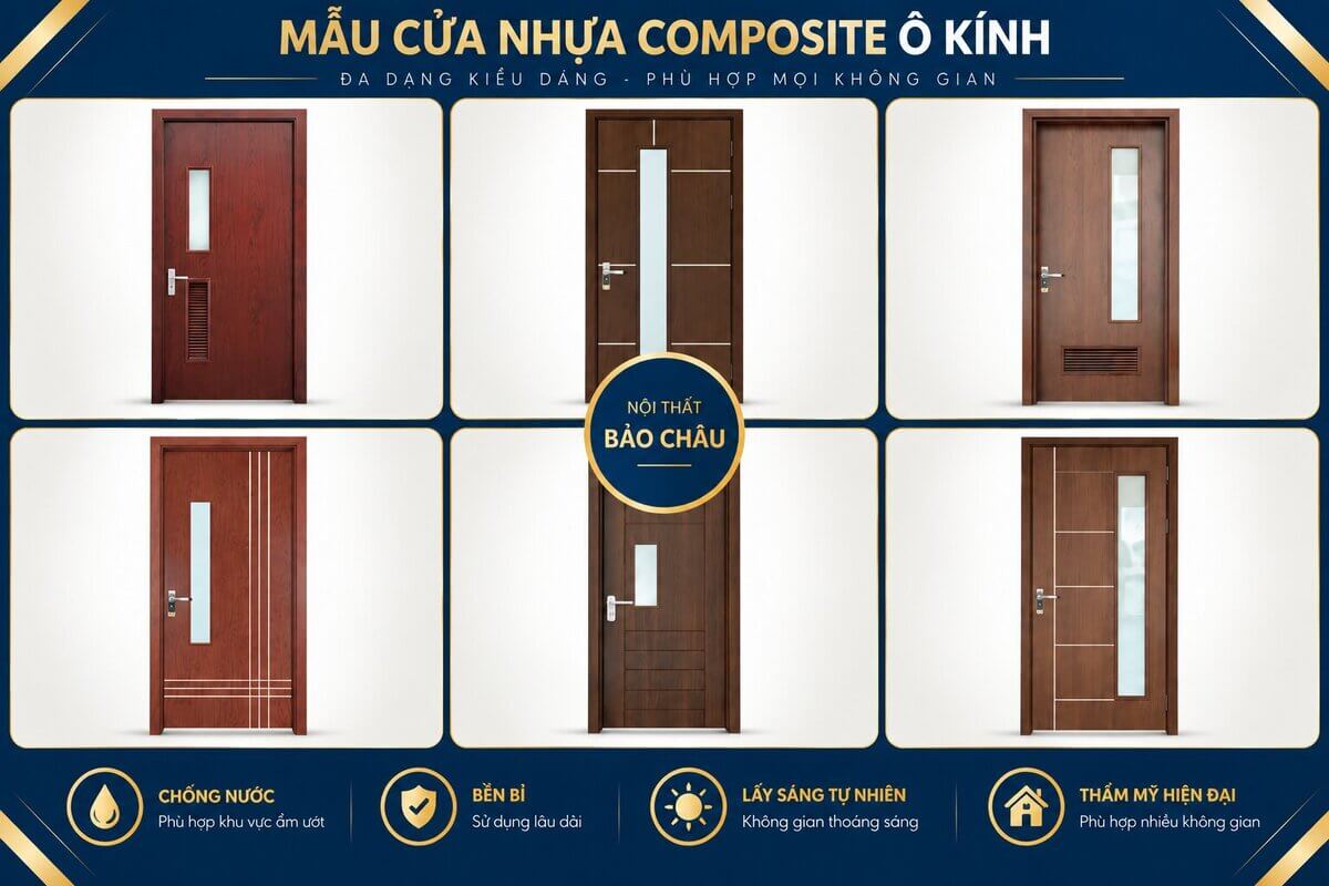 Mẫu cửa nhựa composite ô kính tại Bảo Châu