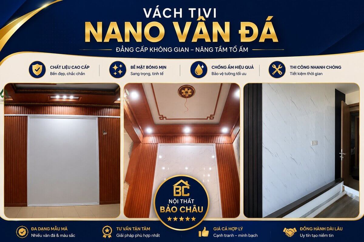 Tấm ốp nano vân đá trắng ốp mảng tường tivi phòng khách