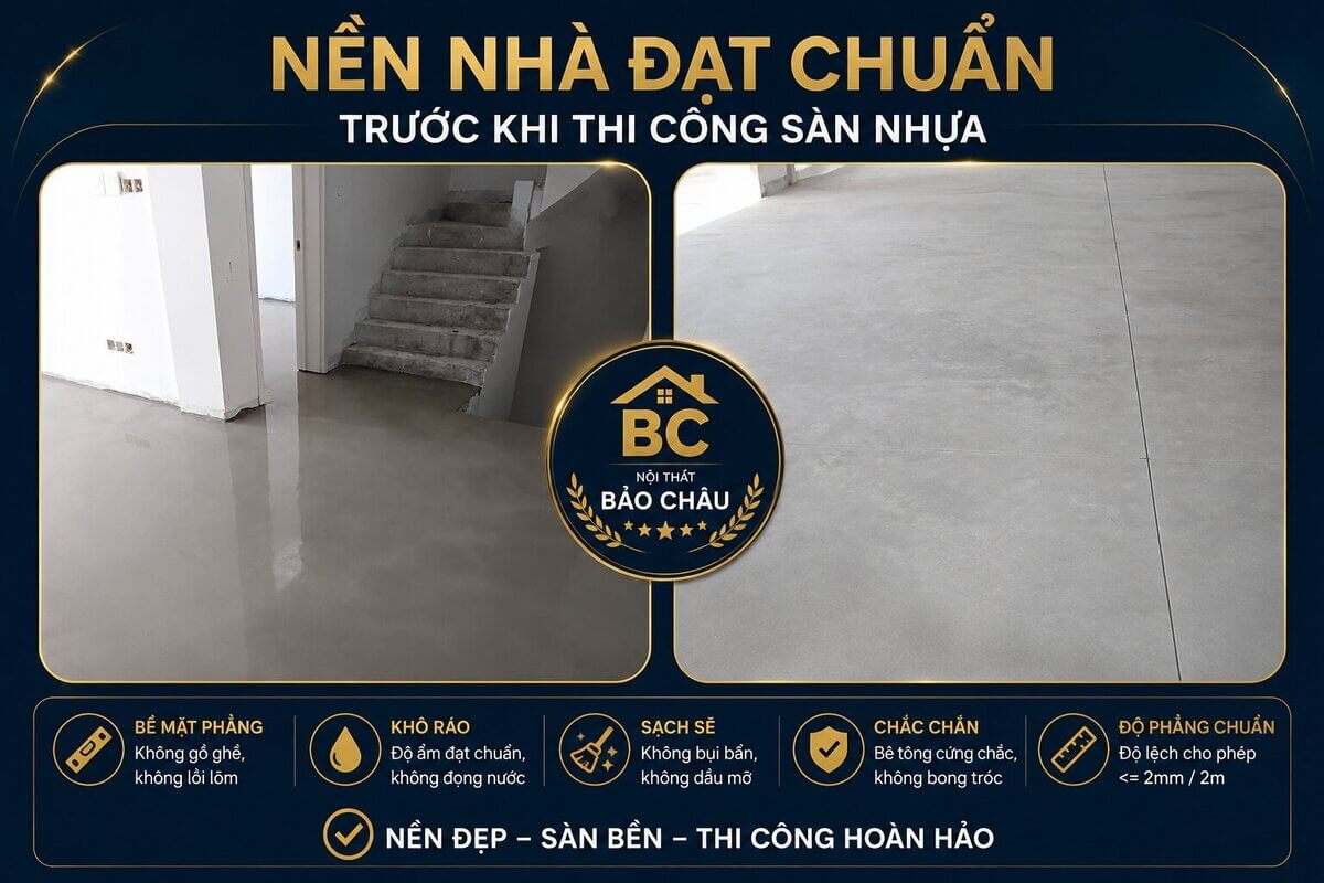 Nền nhà đạt chuẩn trước khi thi công sàn nhựa