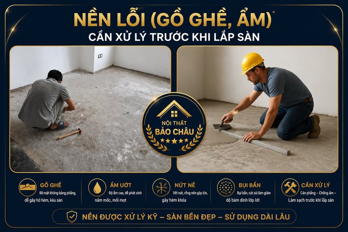 Nền nhà lỗi, không đạt chuẩn để thi công sàn nhựa