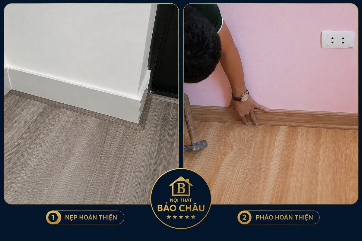 Nẹp và phào chân tường hoàn thiện sau thi công sàn nhựa 