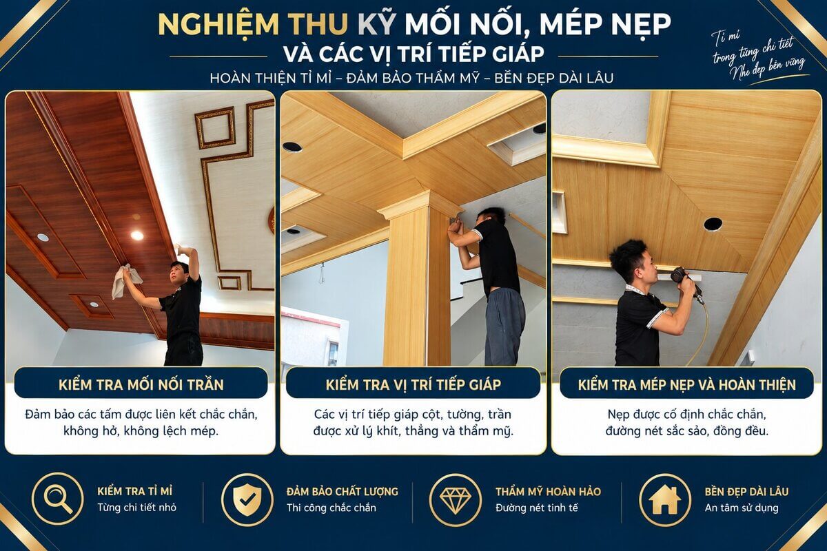 Kiểm tra mối nối và nẹp sau khi ốp tường Nano