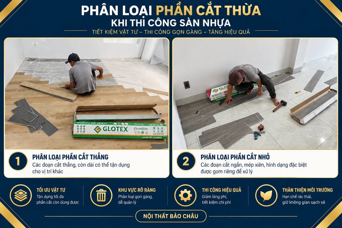 Phân loại phần cắt thừa khi thi công sàn nhựa