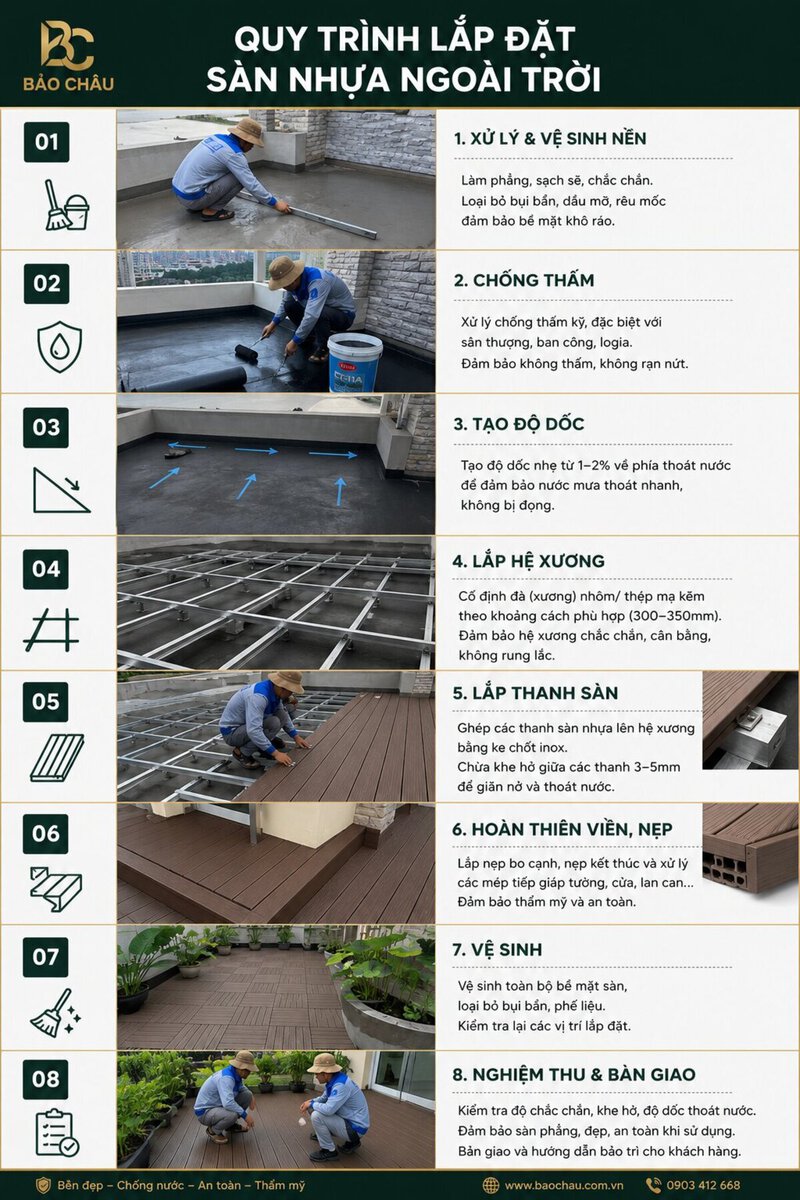các bước thi công sàn nhựa ngoài trời trên hệ xương
