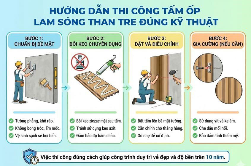 Quy trình thi công tấm than tre ở Hà Nội