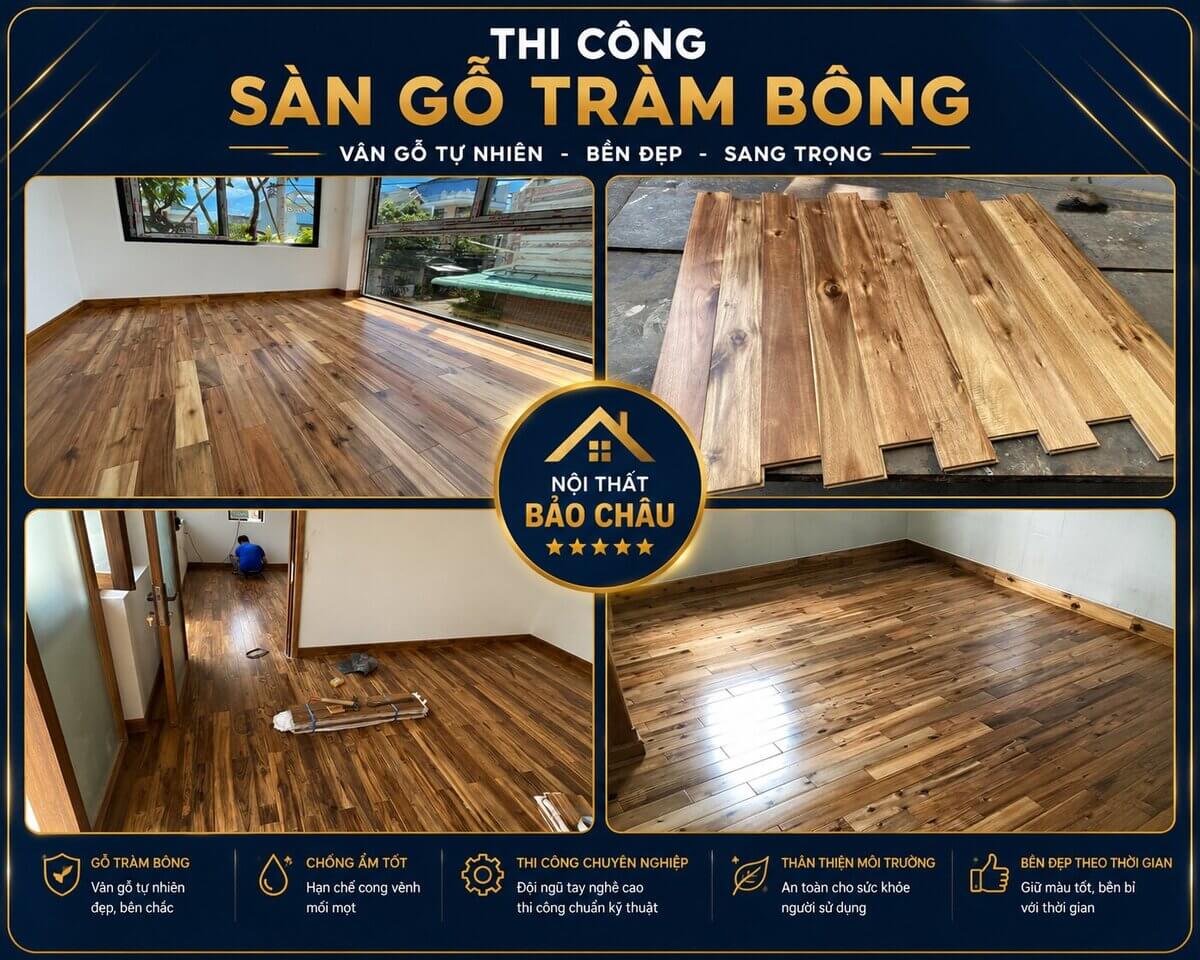 Thi công sàn gỗ tràm bông