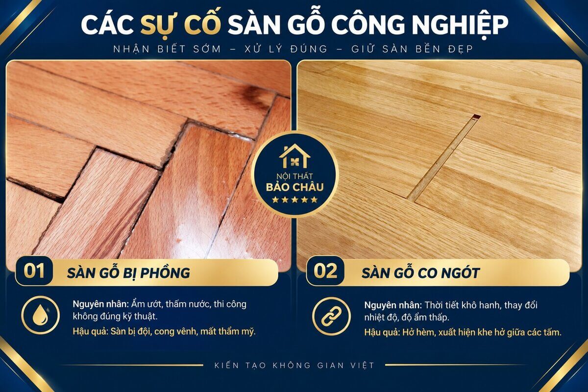Các sự cố sàn gỗ công nghiệp: phồng, hở hèm, kêu ọp ẹp