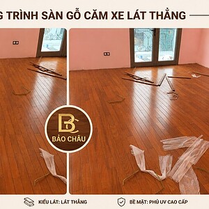 Không gian lắp sàn gỗ căm xe lát thẳng