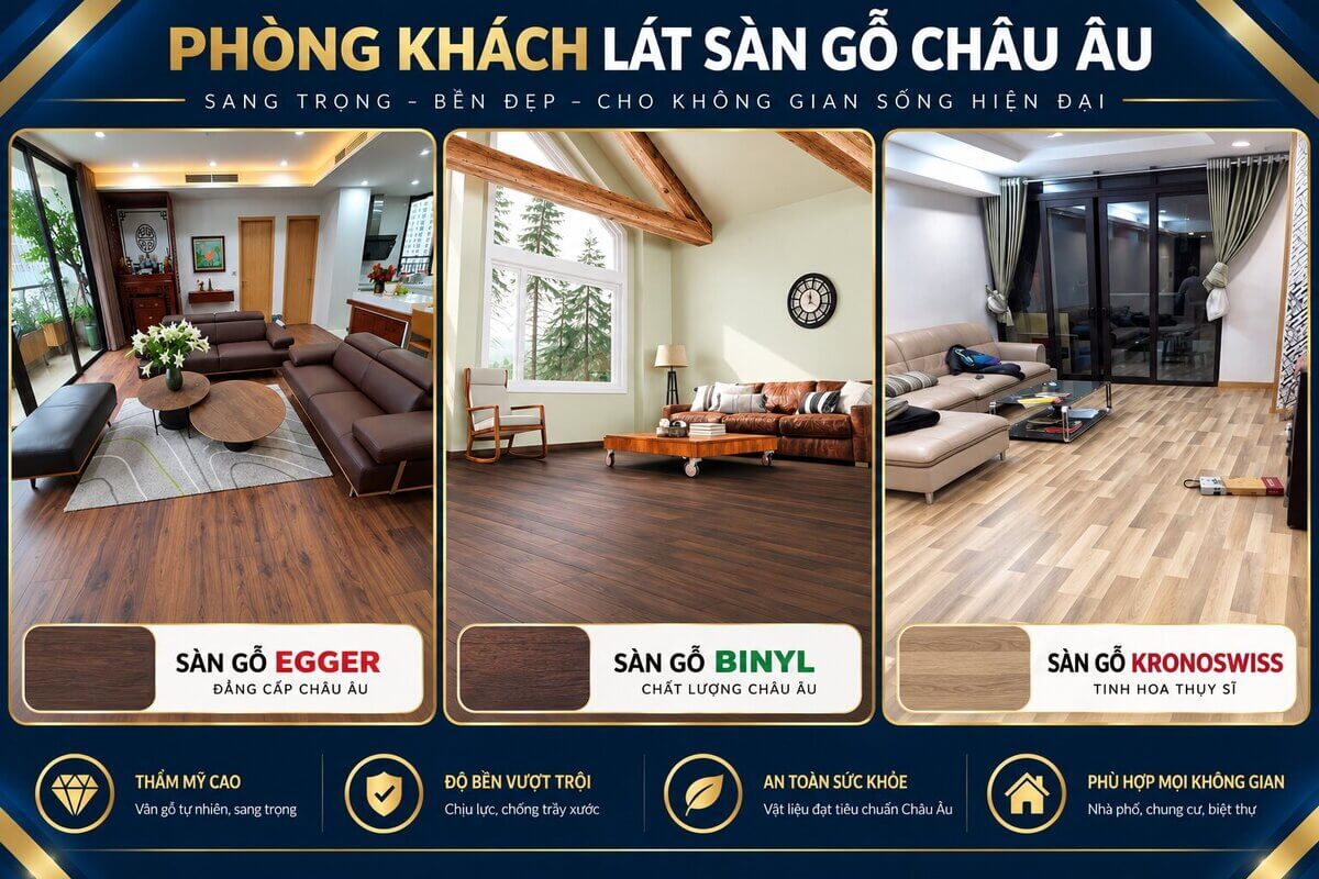 phòng khách lát sàn gỗ châu Âu