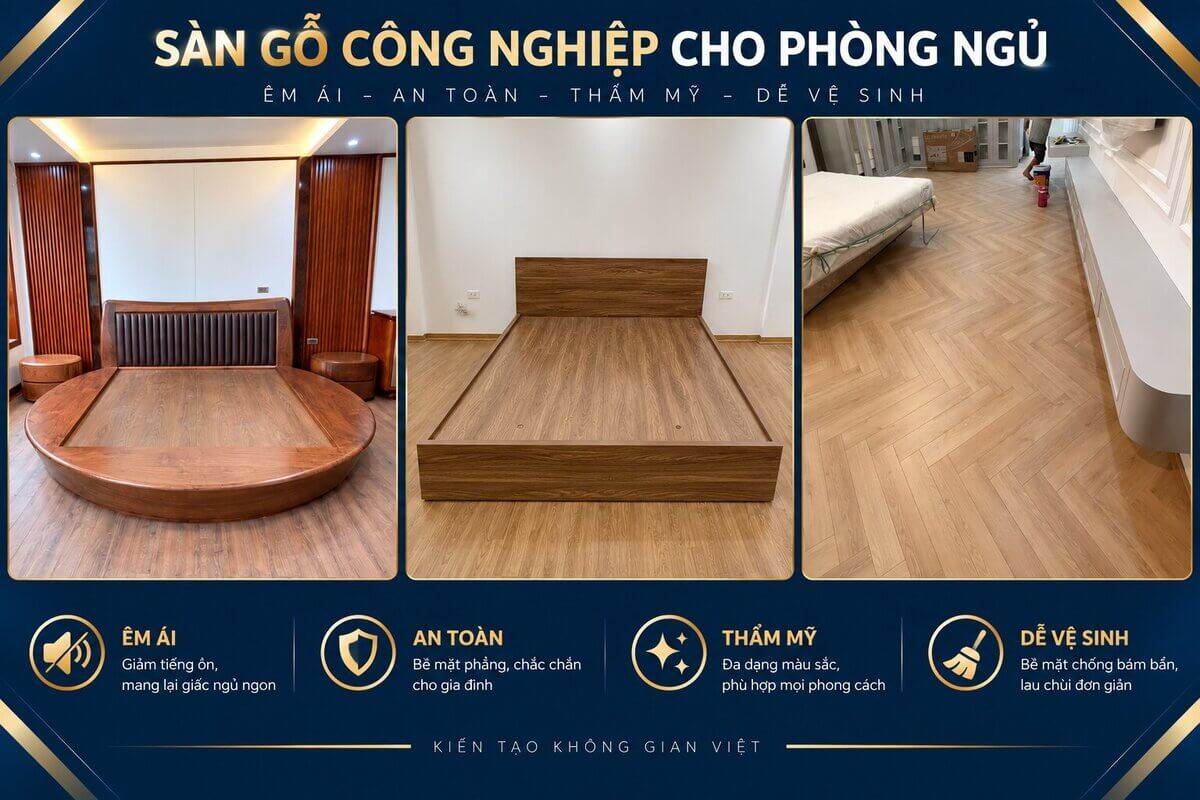 Sàn gỗ công nghiệp cho phòng ngủ êm và an toàn