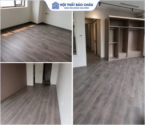 không gian sàn gỗ công nghiệp màu vàng
