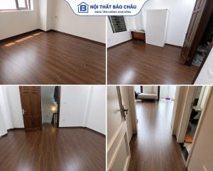 không gian sàn gỗ công nghiệp màu nâu