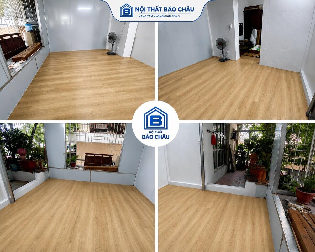 không gian sàn gỗ công nghiệp màu vàng